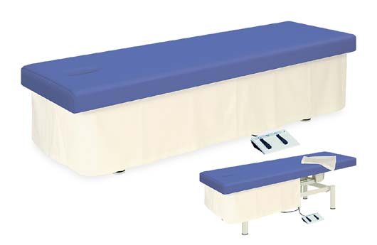 電動セラピハイロー（高さ調節型マッサージベッド）　マジックテープ式メディカルカーテン搭載の電動式昇降ベッド。